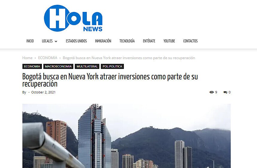 Bogot busca en Nueva York atraer inversiones como parte de su recuperacin